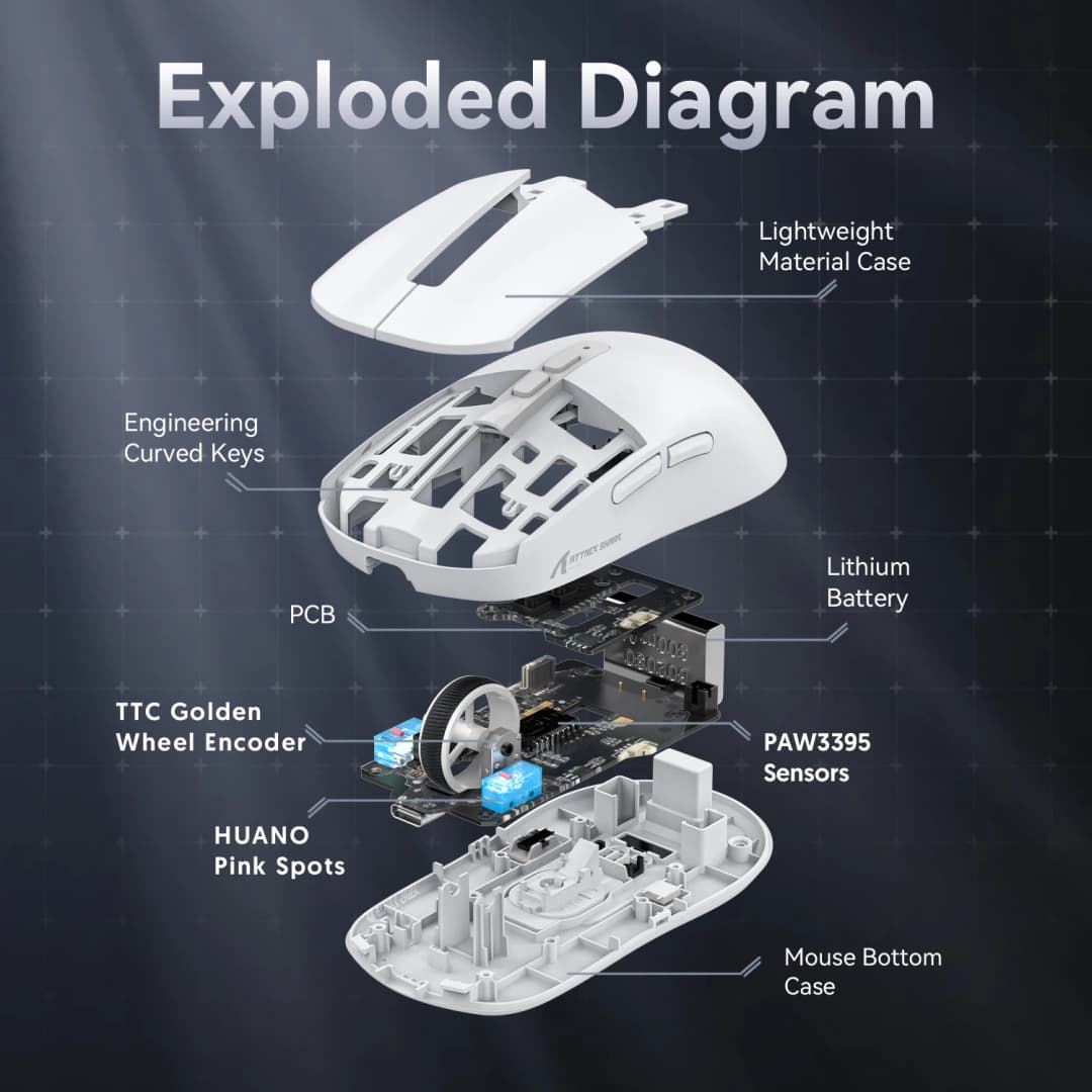 ماوس لاسلكي Attack Shark X6، قاعدة شحن مغناطيسية تعمل باللمس، إضاءة RGB، اتصال ثلاثي الوضع، ماوس ألعاب ماكرو PAW3395 - 5