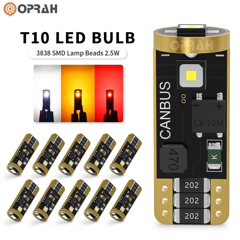 2/10 قطع مصابيح T10 W5W 194 501 LED Canbus بدون أخطاء، 3 SMD 3838 رقاقة، إضاءة داخلية للسيارة، مصباح خريطة القبة، إضاءة لوحة الترخيص، أبيض 6000K، 12V