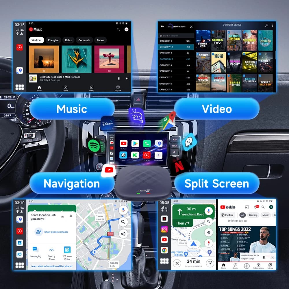 CarlinKit أندرويد أوتو كاربلاي لاسلكي أندرويد 13 صندوق تلفزيون AI QCM6125 8 نواة شاشة منقسمة 64G 128G لنتفليكس يوتيوب بلاي ستور - 6