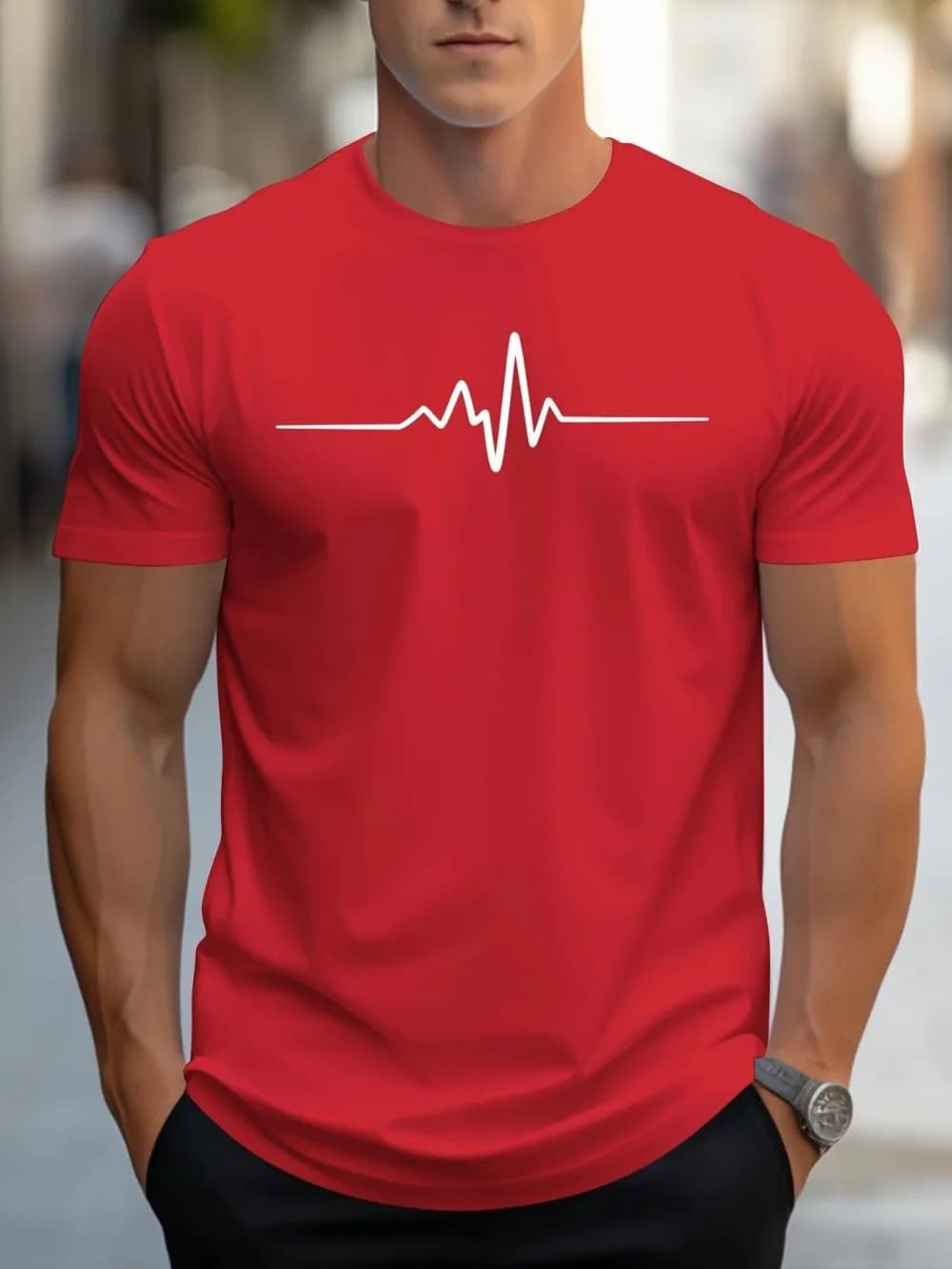 Fashionable men's summer electrocardiogram printed comfortable and breathable round neck T-shirt outdoor casual top - 4