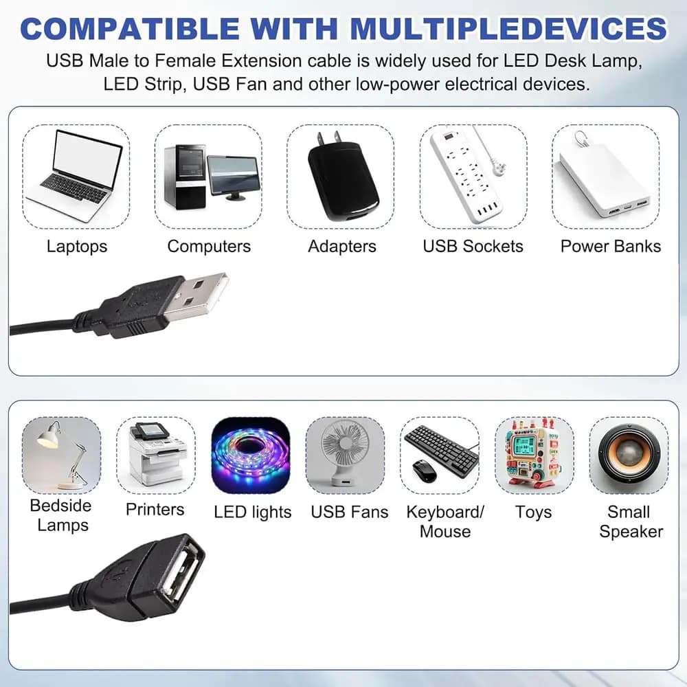 1M/2M USB Male to Female Extension Cable with On/Off Switch Data Transfer and Charging for LED Lamp/USB Flash/Fan/LED Strips etc - 4