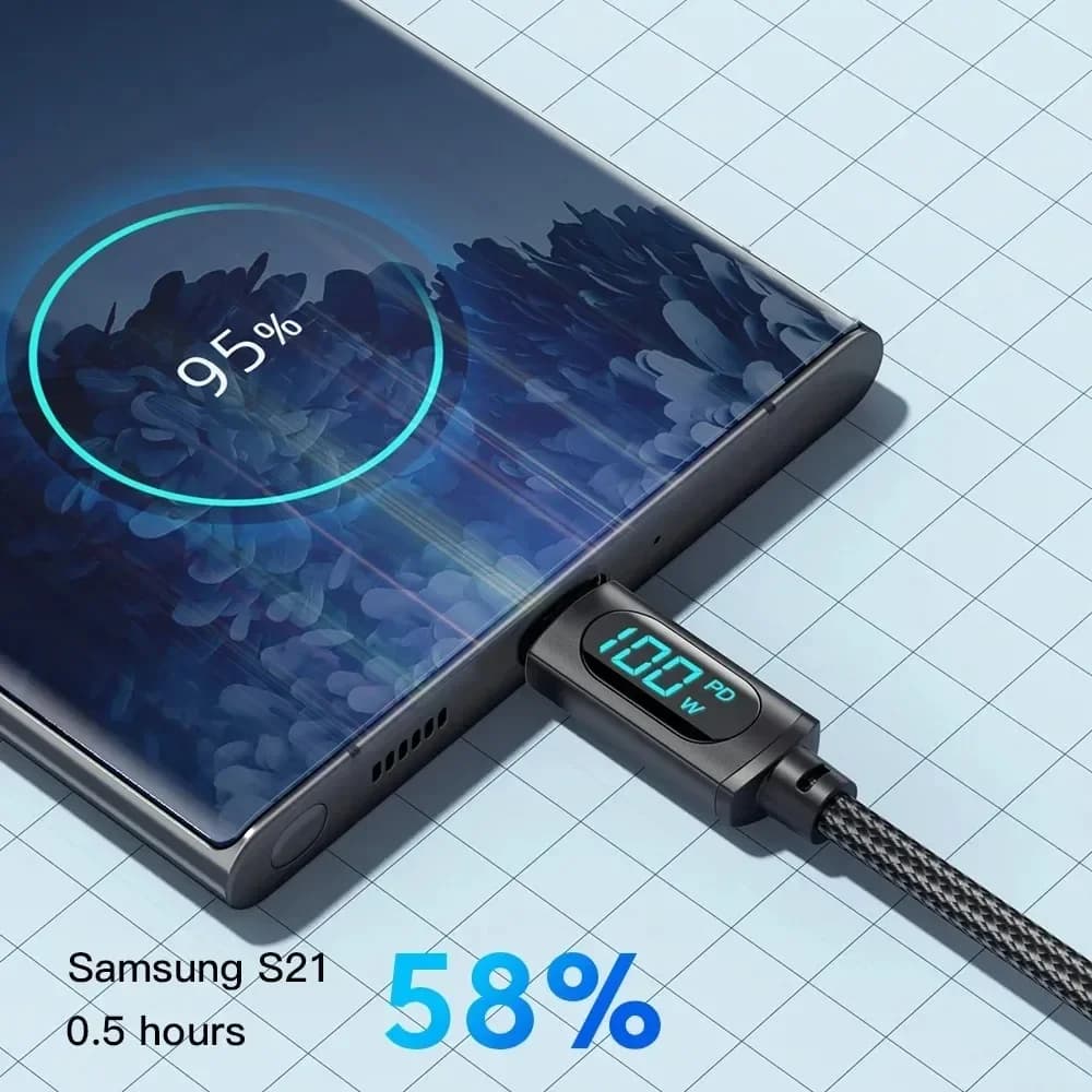 كابل شحن سريع 120 واط من USB إلى Type C مع شاشة LED، كابل بيانات Type-C إلى Type-C لهواتف هواوي وأوبو وفيفو - 6