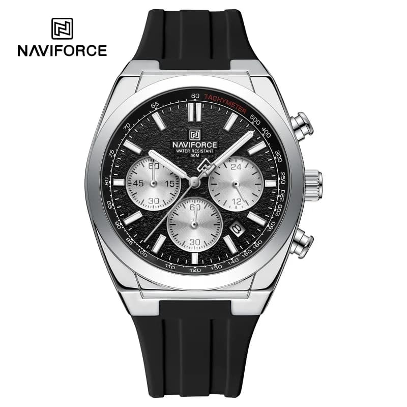 NAVIFORCE 8080 ساعة كوارتز عصرية للرجال، بإضاءة ليلية، مقاومة للماء، مع تقويم وكرونوغراف، ساعة رياضية كاجوال