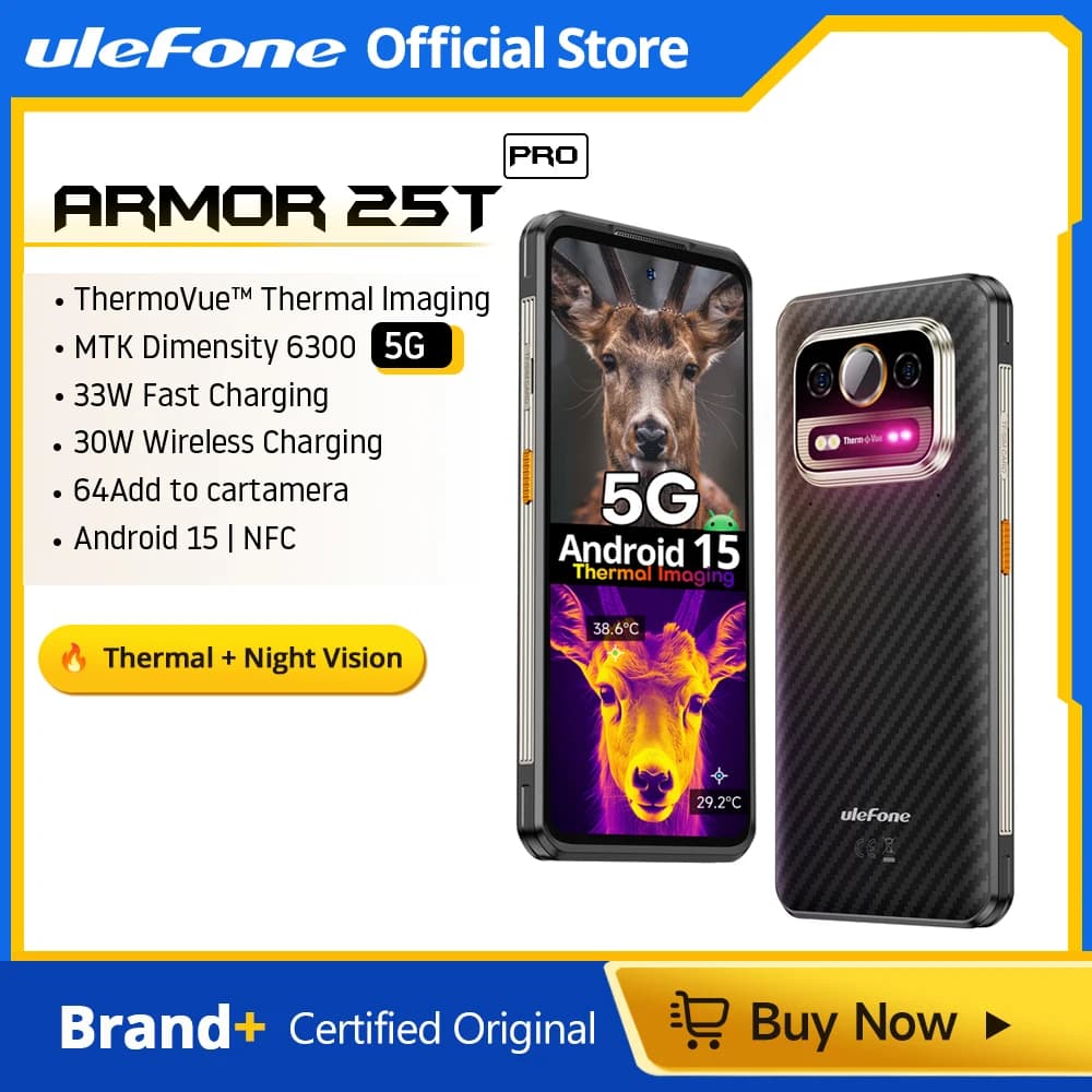 هاتف Ulefone Armor 25T Pro 5G متين بنظام Android 15 شحن لاسلكي 30 واط 50 ميجابكسل + 64 ميجابكسل ليلي NFC هاتف ذكي مقاوم للماء
