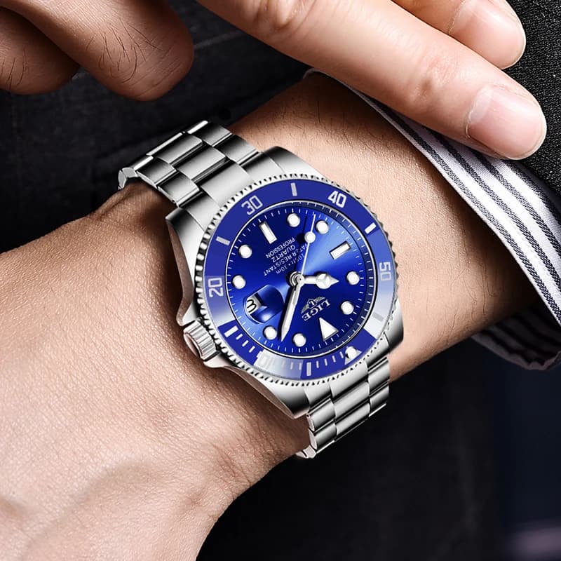 LIGE Top Original Men Quartz Watches Blue Waterproof Watch for Men Stainless Steel Quartz Men Luxury Watch Luminous Wristwatch - 5