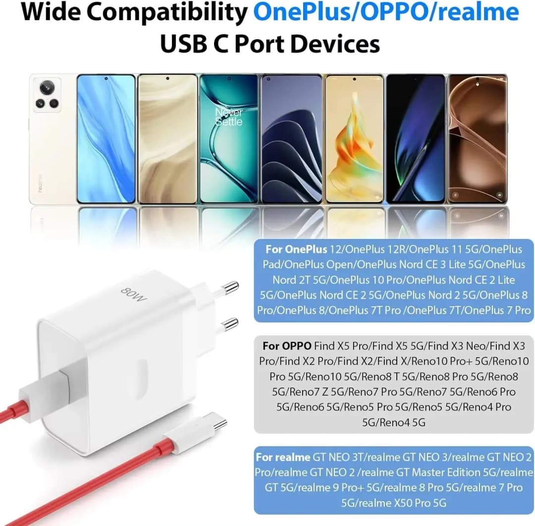 شاحن ون بلس الأصلي 100 واط/80 واط سوبر فووك مع محول USB لهواتف ون بلس وأوبو وريال مي - 6