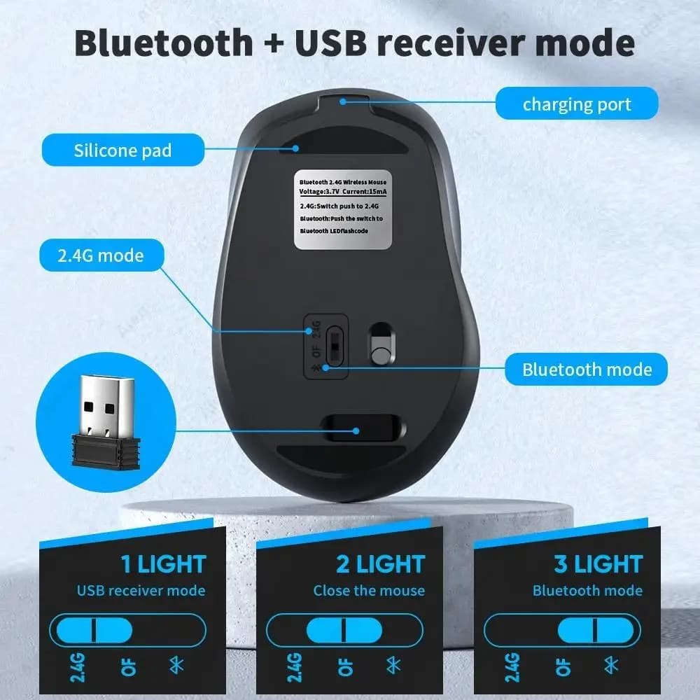 ماوس بلوتوث لاسلكي قابل لإعادة الشحن من Beeachip صامت ماوس كمبيوتر لاسلكي USB ماوس ألعاب مريح للكمبيوتر واللاب توب والمك بوك - 3