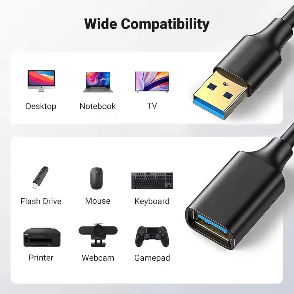 كابل تمديد USB 3.0 و2.0، سلك موسع عالي السرعة للتلفزيون الذكي، SSD، Xbox One، والكمبيوتر المحمول - أطوال 1 متر، 2 متر، 3 أمتار - 6