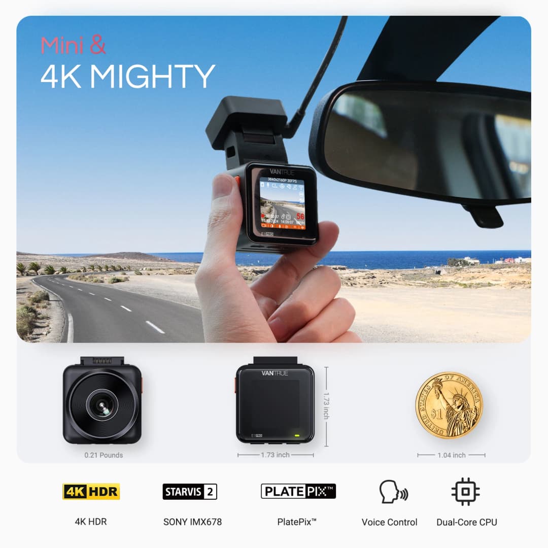 فانترو E1 برو 4K ميني داش كام - كاميرا أمامية STARVIS 2، HDR للرؤية الليلية، واي فاي 5G، GPS، يدعم حتى 1 تيرابايت - 2