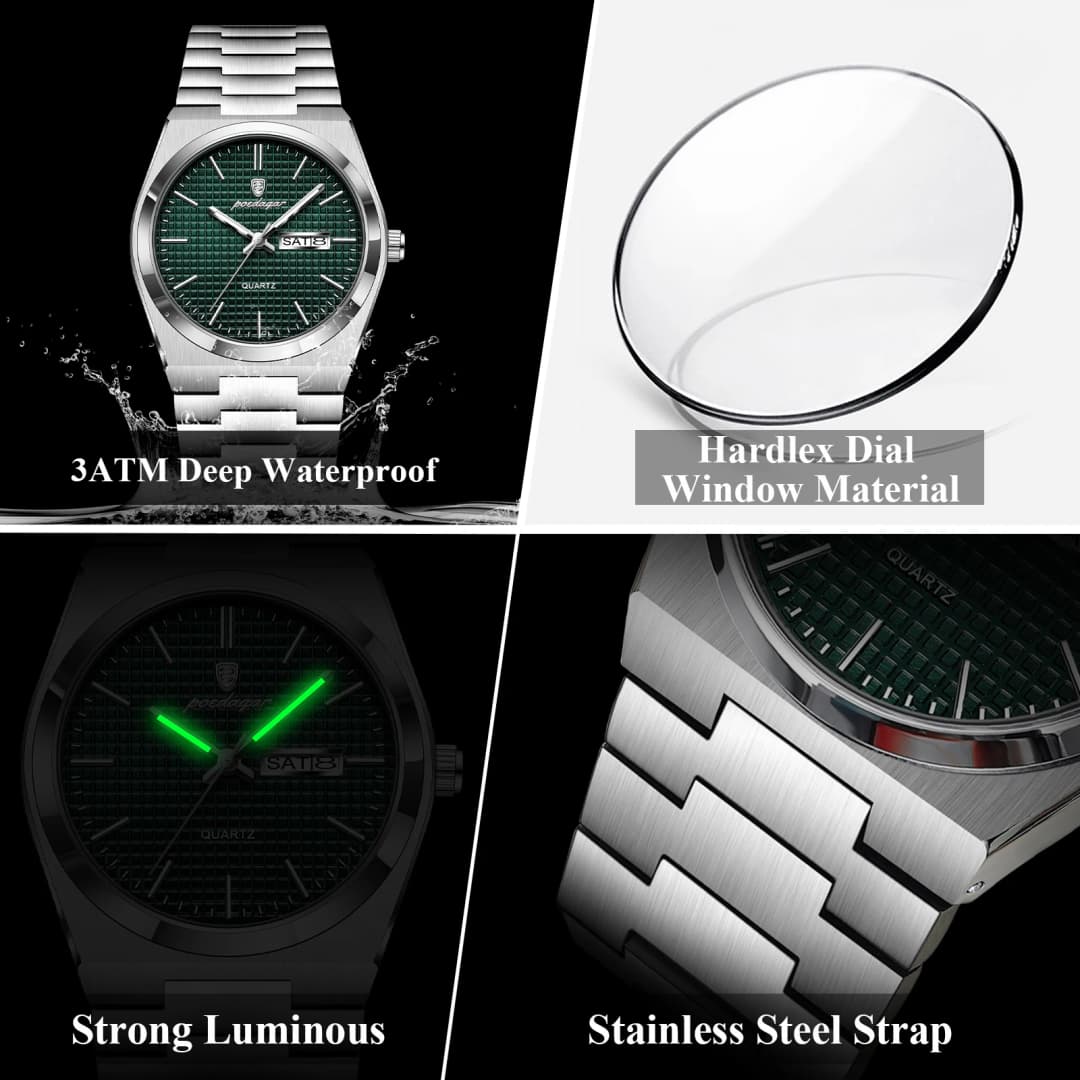 POEDAGAR Luxury Original Man Watch Waterproof Stainless Steel Luminous Men's Wristwatch Date Week Quartz Fashion Watches For Men - 4