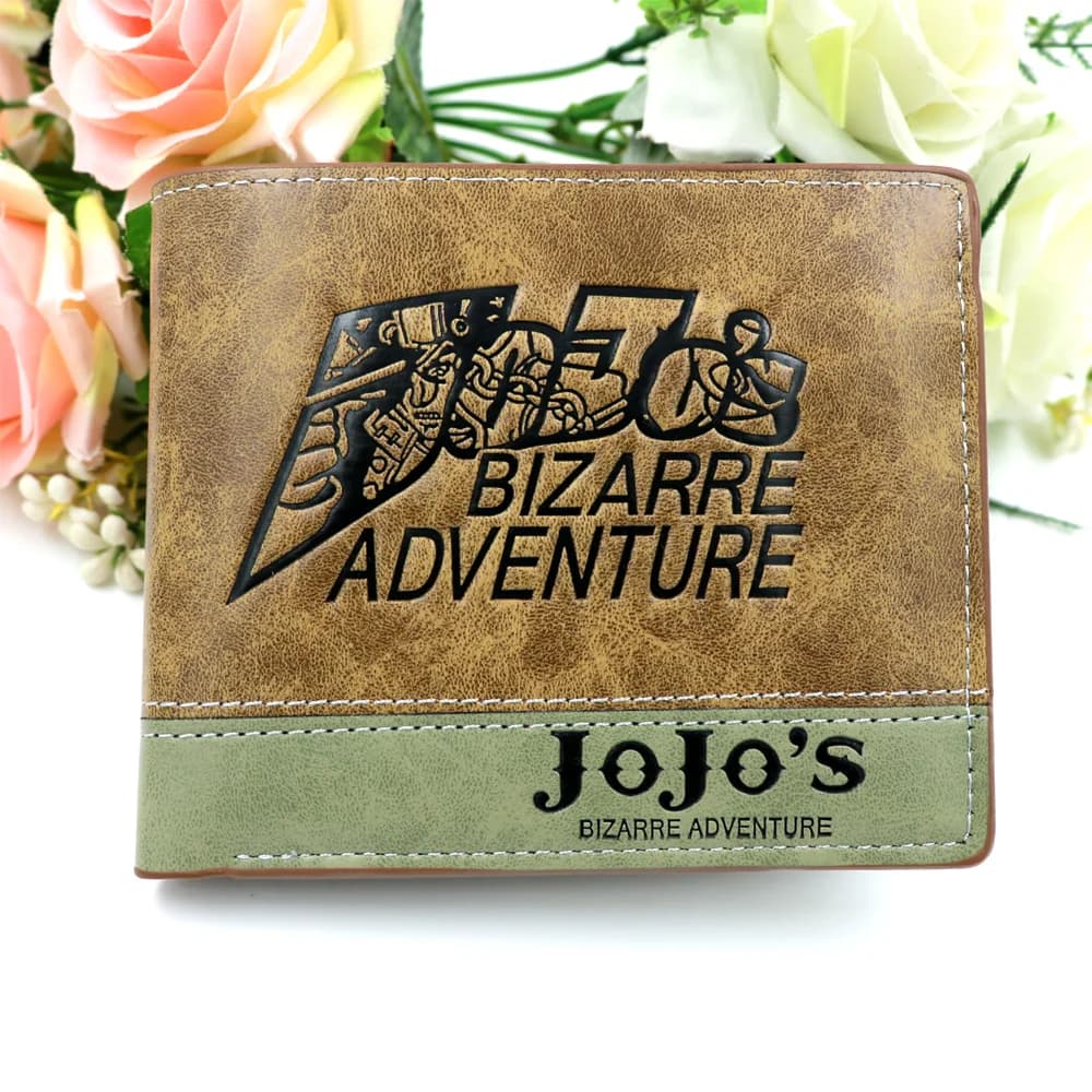 محفظة رجالية ثنائية الطية من الجلد الصناعي PU بلون الكاكي من أنمي JoJo's Bizarre Adventure، محفظة عملات معدنية ومشبك أموال بتصميم كويو جوتارو - 3