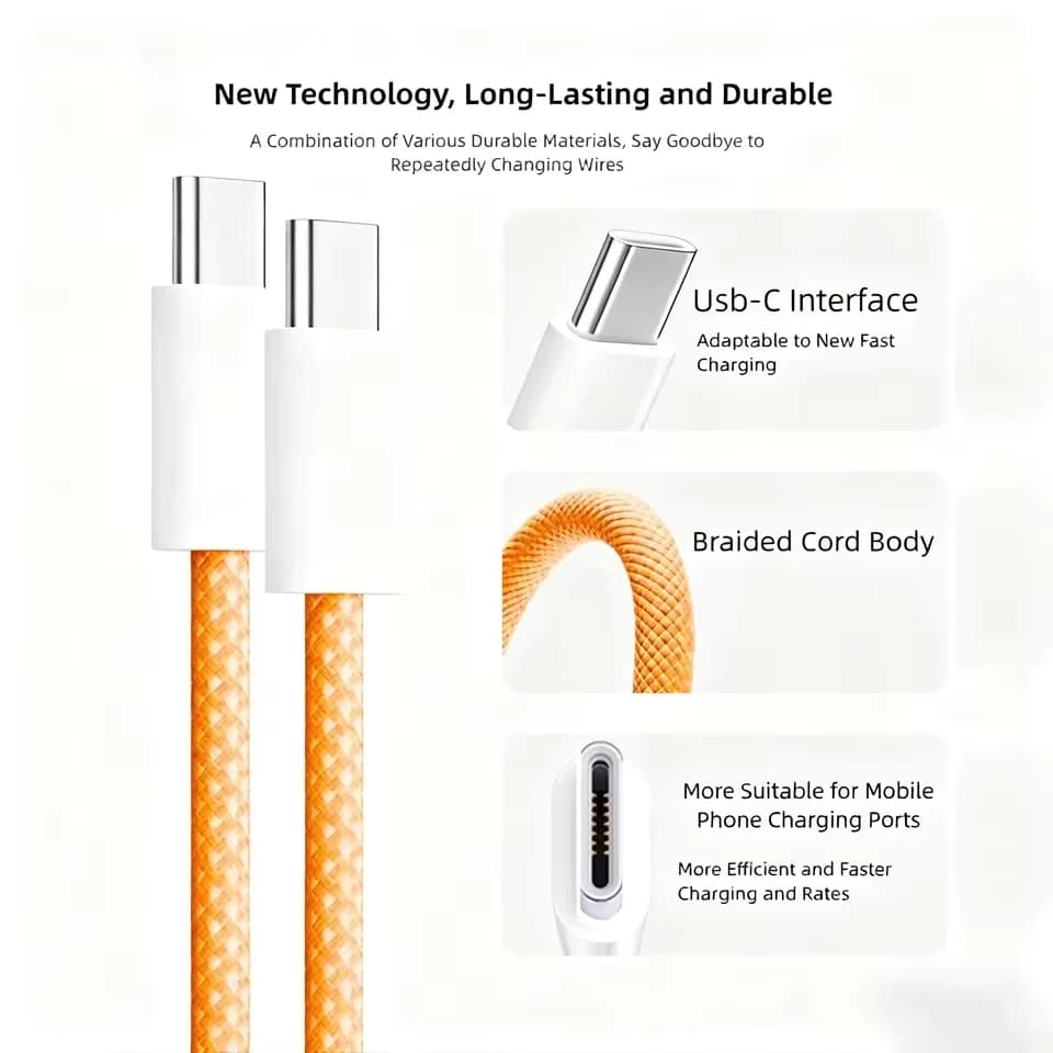 3PCS USB C Cable to USB C 240W Fast Charging Charger Cable Supports Fast Charging For iPhone 17 16 15 Samsung Huawei Xiaomi Etc - 5