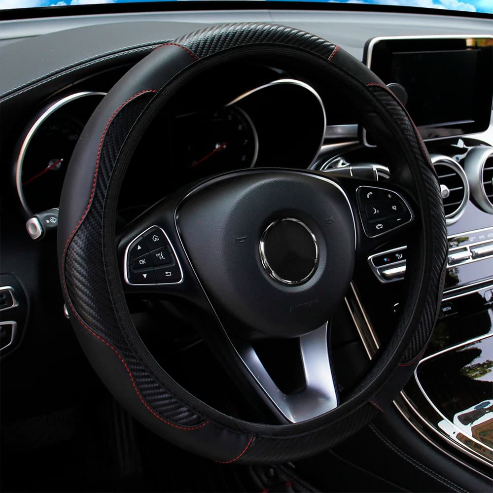 PU carbon fiber leather no inner ring car steering wheel cover is suitable for 14.5 - 15 inch car decoration items. - 4