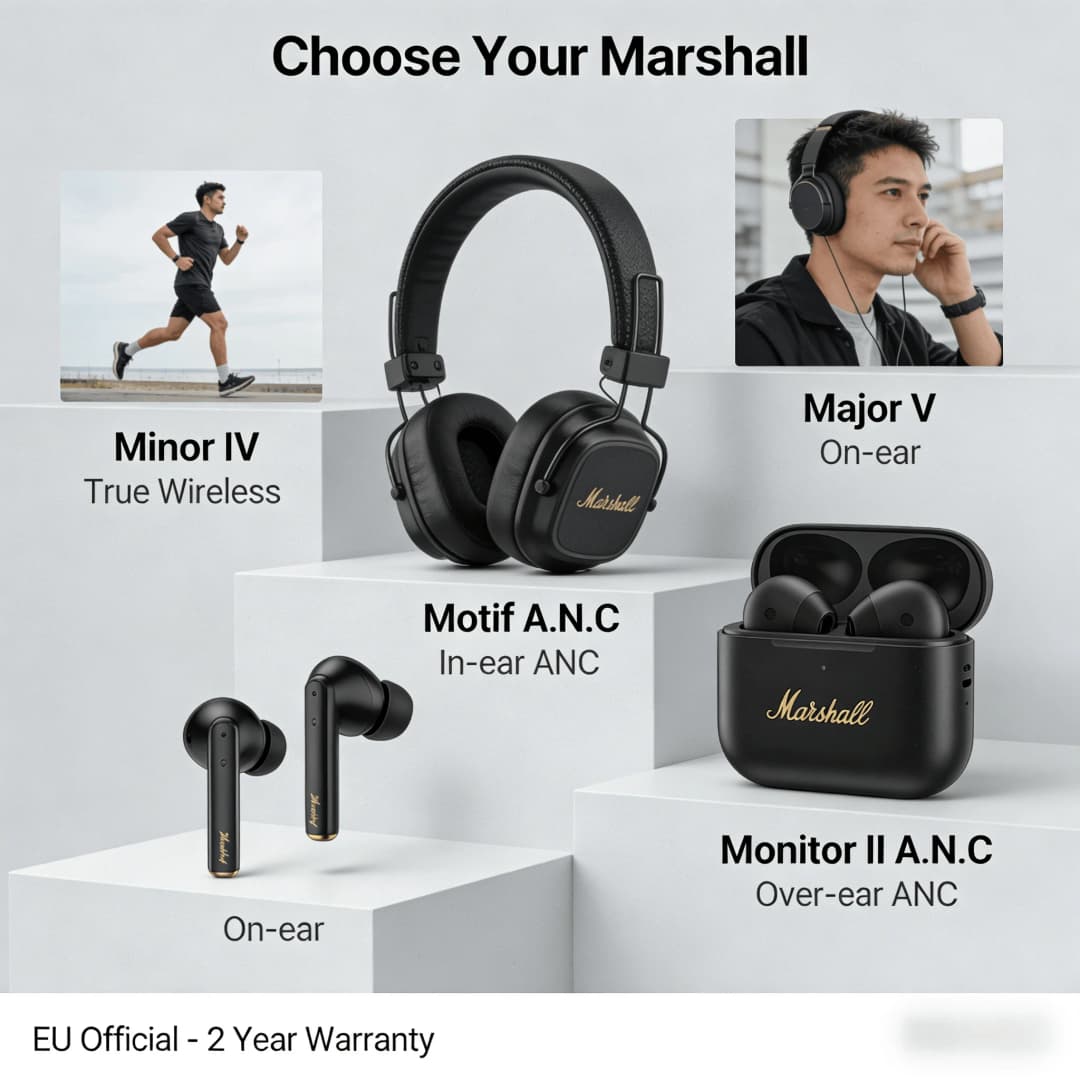 2026 New Marshall MOTIF II ANC True Wireless Earbuds Bluetooth 5.3 Noise Cancelling Hi-Fi Bass IPX5 Sweatproof 30H Charging Case