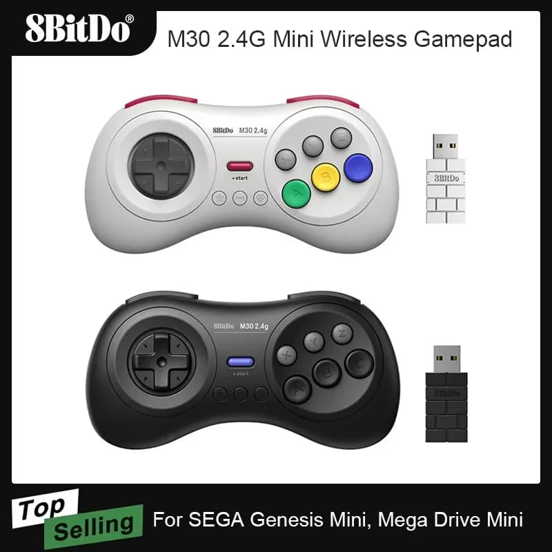 8BitDo M30 يد تحكم مصغرة 2.4G لSega Genesis Mini وMega Drive Mini ملحقات وحدة تحكم الألعاب