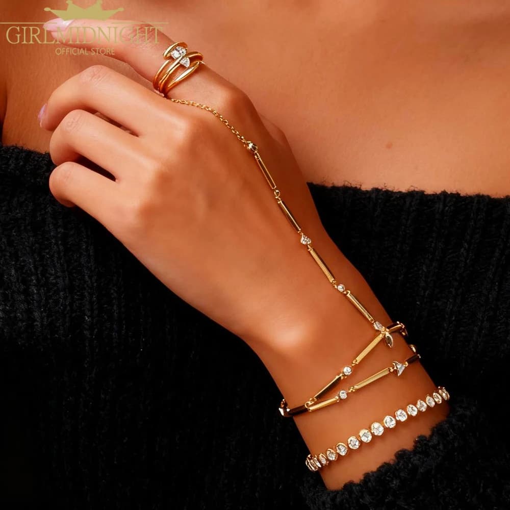High Quality Long Tassel With Slippy Bar Bling Round Oval Triangle CZ Setting Women Unique Bracelet Wrap One's Finger Jewelry - 6