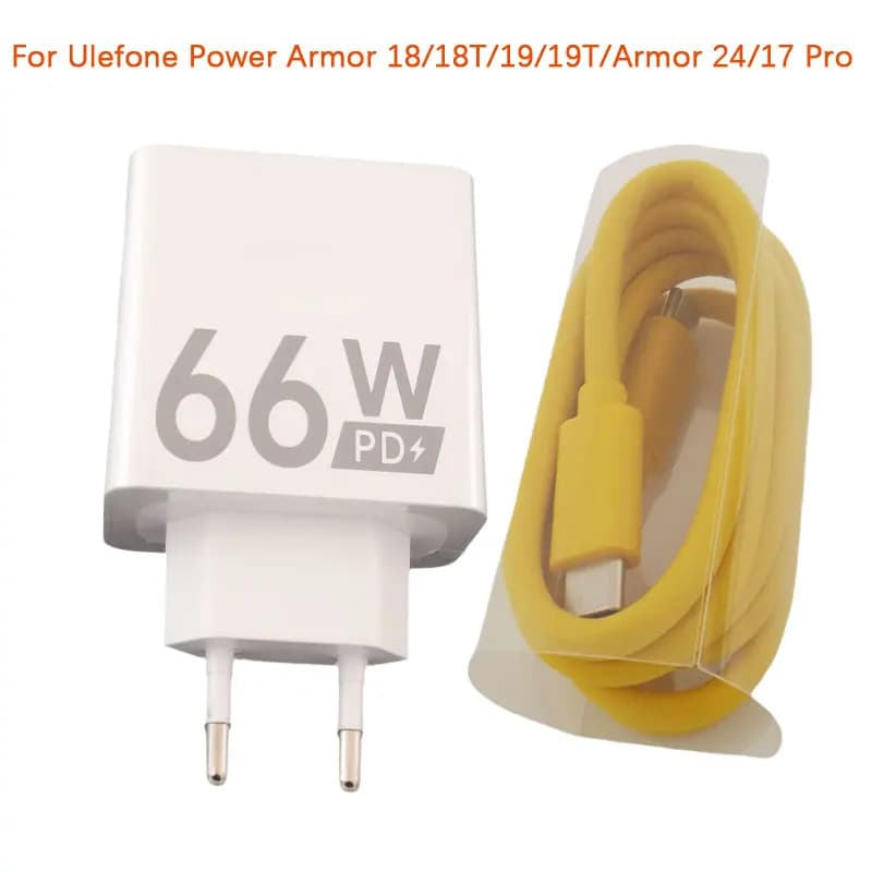 شاحن أصلي لهواتف Ulefone Armor 24 وArmor 17 Pro وPower Armor 18 و18T بقدرة 66 واط وكابل شحن لهواتف Ulefone Armor 19T و19