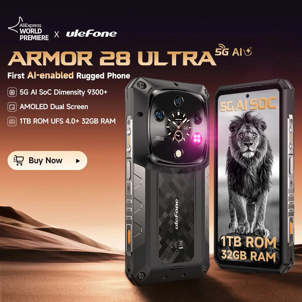 【عرض عالمي】 هاتف Ulefone Armor 28 Ultra 5G AI متين بسعة تخزين 1 تيرابايت وذاكرة 32 جيجابايت وشاشة AMOLED مقاس 6.67 بوصة وبطارية 10600 مللي أمبير بنظام أندرويد