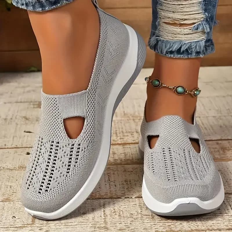 Women's shoes, casual sports shoes, solid color breathable sports soft-soled lightweight walking shoes, low-top knitted casual s - 4
