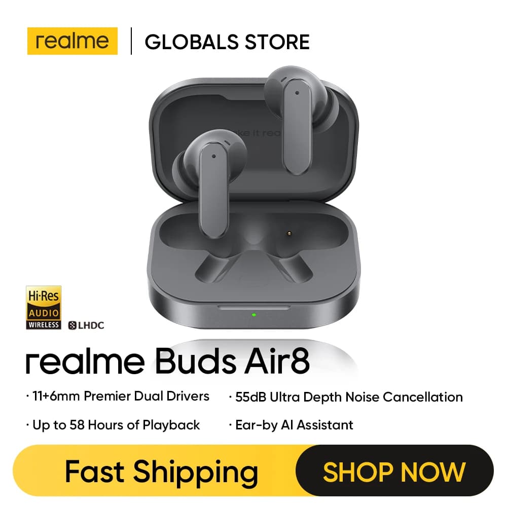 متاح الآن: سماعات TWS realme Buds Air8 بالإصدار الروسي، إلغاء ضوضاء بـ 6 ميكروفونات، مساعد AI، اتصال بثلاثة أجهزة