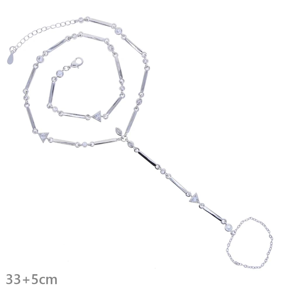High Quality Long Tassel With Slippy Bar Bling Round Oval Triangle CZ Setting Women Unique Bracelet Wrap One's Finger Jewelry - 2