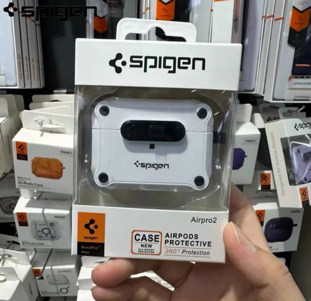 غطاء سماعات سبايجن لهواتف آيفون AirPods 4 و3 و2 و1 برو 2 و3 مع قفل روبوت، غطاء سماعات عسكري مقاوم للصدمات لهواتف جالاكسي بودز 3/3 برو