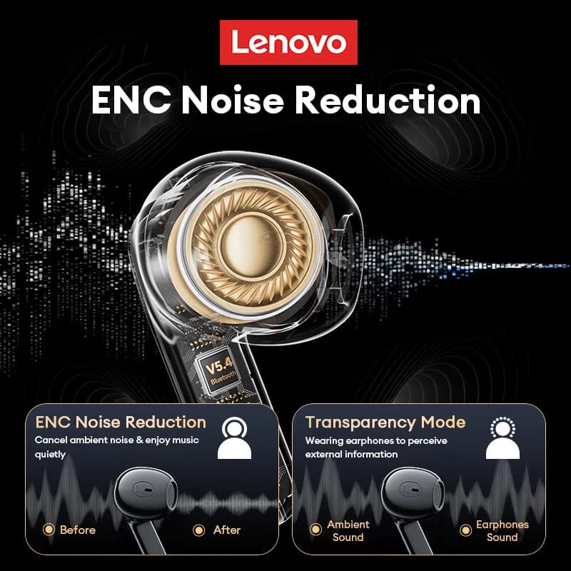 سماعات لينوفو LP70 PRO جديدة بشاشة لمس لاسلكية بلوتوث 5.4 HIFI ستيريو سماعات أذن 30 ساعة عمر طويل سماعات تقليل الضوضاء - 5