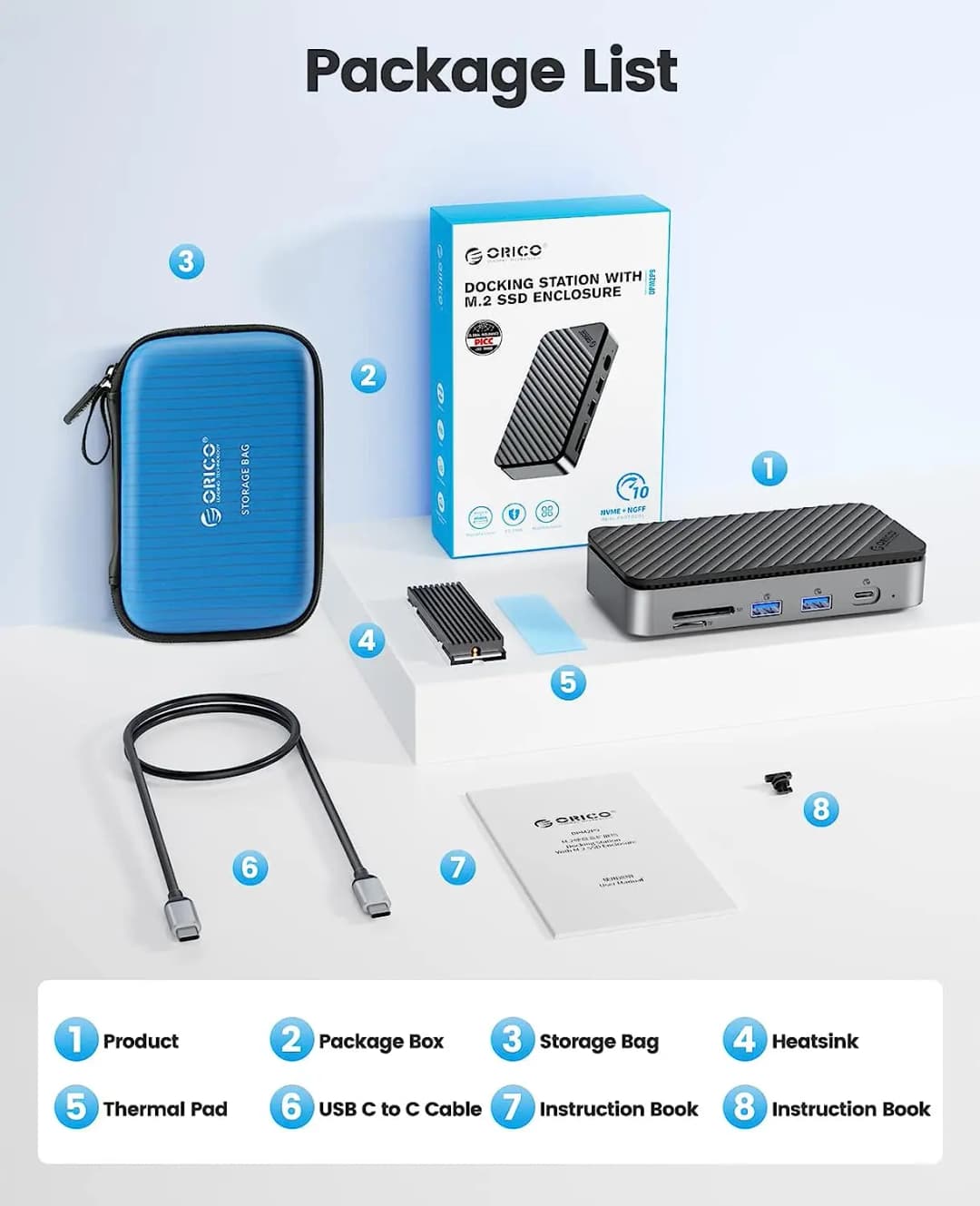 ORICO-USB C HUB with Cooling Fan M.2 NVMe SATA SSD Enclosure External 10Gbps 4K 60Hz HDMI-Com RJ45 SD TF Docking Station - 6