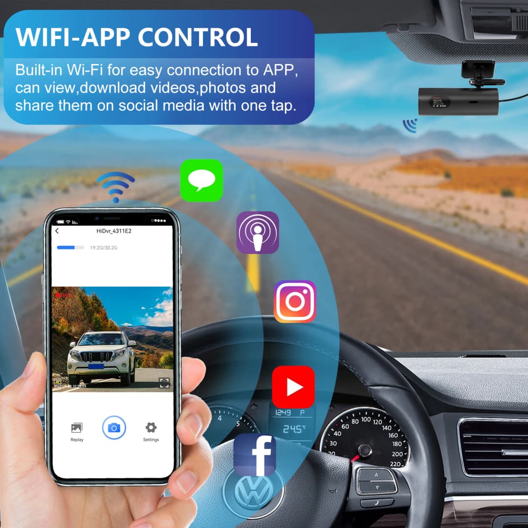 كاميرا لوحة قيادة السيارة صندوق أسود مسجلات فيديو القيادة بدقة 4K WiFi كاميرا أمامية صغيرة مراقبة ركن السيارة على مدار 24 ساعة - 6
