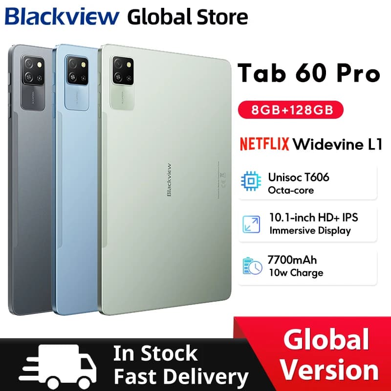Blackview Tab 60 Pro Tablet 10.1'' HD+ IPS Display 8GB 128GB Octa-core Widevine L1  Android 14 7700 mAh Tablet PC
