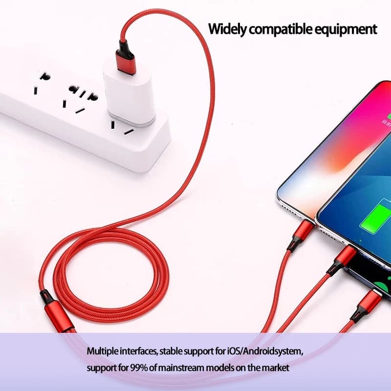 كابل شحن سريع 3 في 1 مضفر Type C وMicro وLIGHTNING كابل شحن متعدد لهواتف iPhone وSamsung وHuawei - 6