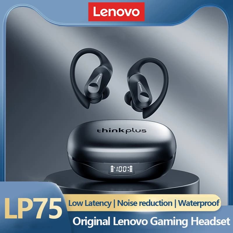 سماعات أذن بلوتوث لاسلكية لينوفو LP75 OWS جديدة، سماعات ألعاب مع إلغاء الضوضاء، شاشة LED لعرض الطاقة، سماعات رأس رياضية مقاومة للماء