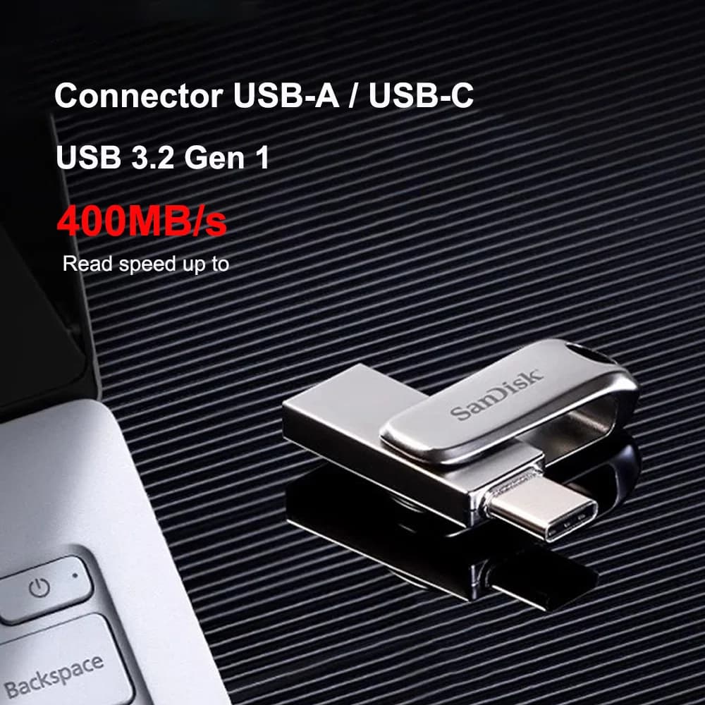 SanDisk Ultra Dual Drive Luxe USB Type-c بسعة 32 جيجابايت و64 جيجابايت و128 جيجابايت و256 جيجابايت و512 جيجابايت، USB 3.2 Gen 1، فلاش درايف معدني للهاتف من النوع C OTG - 3