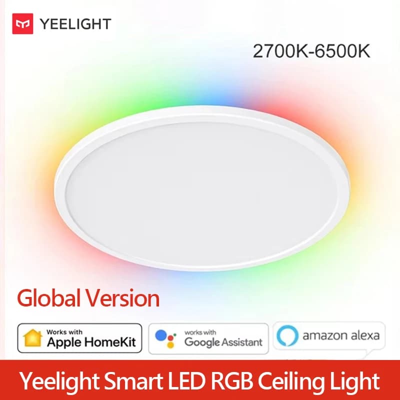 مصباح سقف ييليت الذكي LED RGB واي فاي 235c 300c قابل للتعتيم 2700K-6500K فائق النحافة تحكم صوتي يعمل مع تطبيق هوم كيت منزل مي