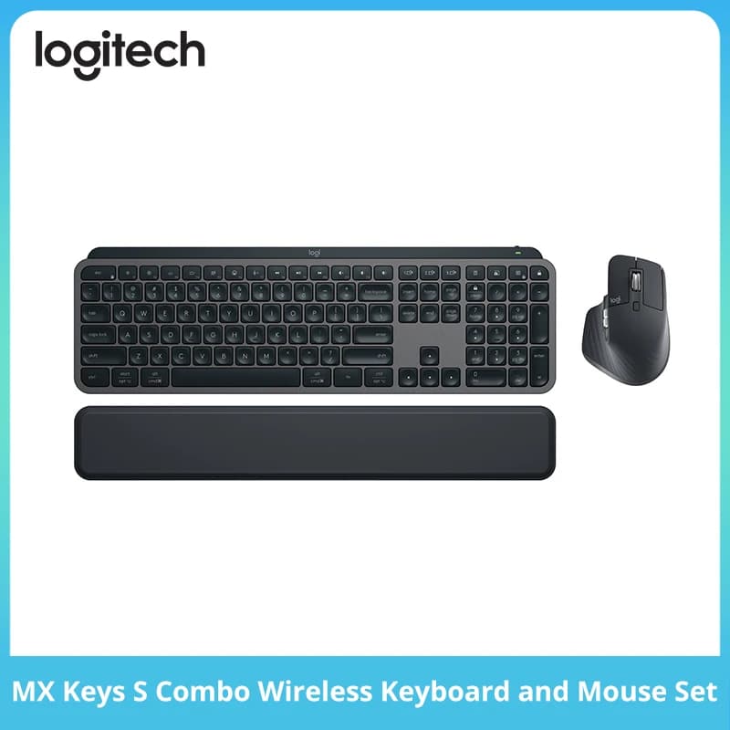 مجموعة Logitech MX Keys S مع ماوس MX Master 3S، لوحة مفاتيح مضاءة لاسلكية، بلوتوث متعدد الأجهزة، مجموعة مكتبية مريحة