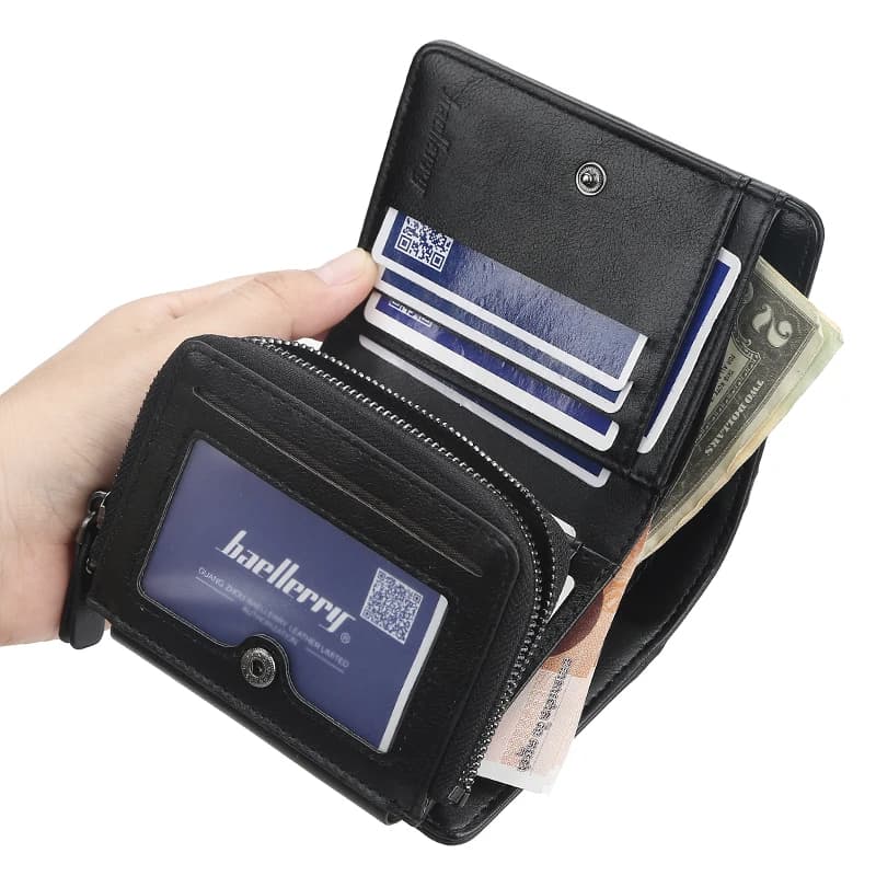 محافظ جلدية جديدة للرجال عالية الجودة محفظة قصيرة بسحاب حامل بطاقات محفظة رجالية كلاسيكية حامل عملات محافظ رجالية - 5