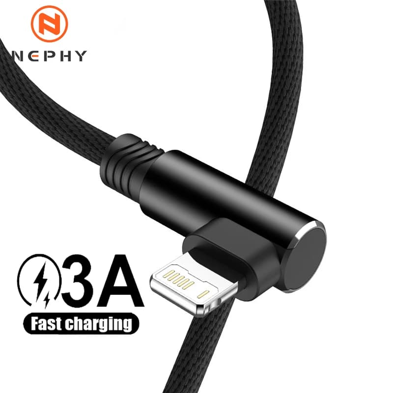 كابل شحن سريع بزاوية 90 درجة USB لهواتف آيفون 14 و13 و12 و11 برو وX وXS Max و5 وSE و6S و7 و8 بلس سلك طويل 3 متر كابل شحن ونقل بيانات