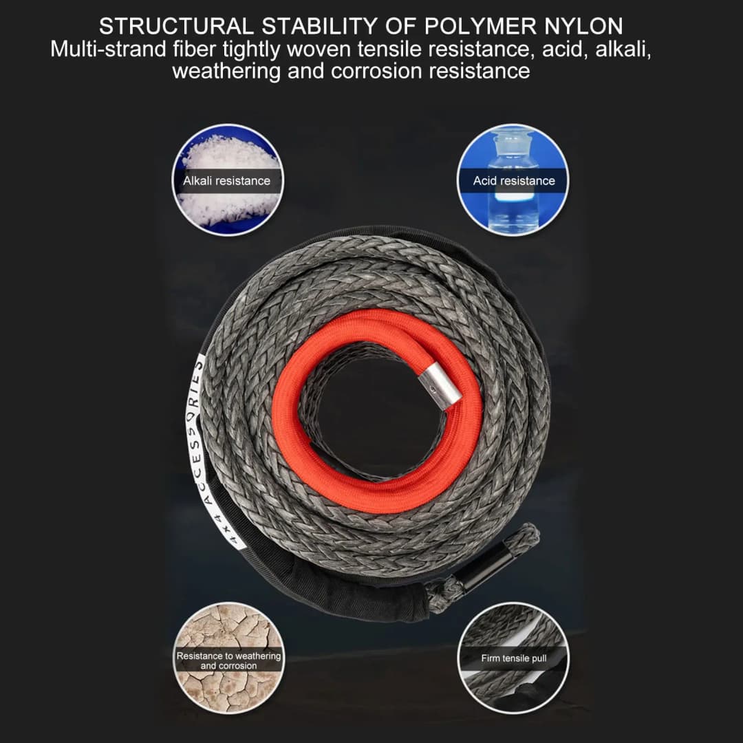 For ATV SUV Vehicle 8mm*15m Synthetic Winch Rope Tow Car 4x4 Accessories Off Road Trailer Strap Breaking Strength Max 20500LBS - 5