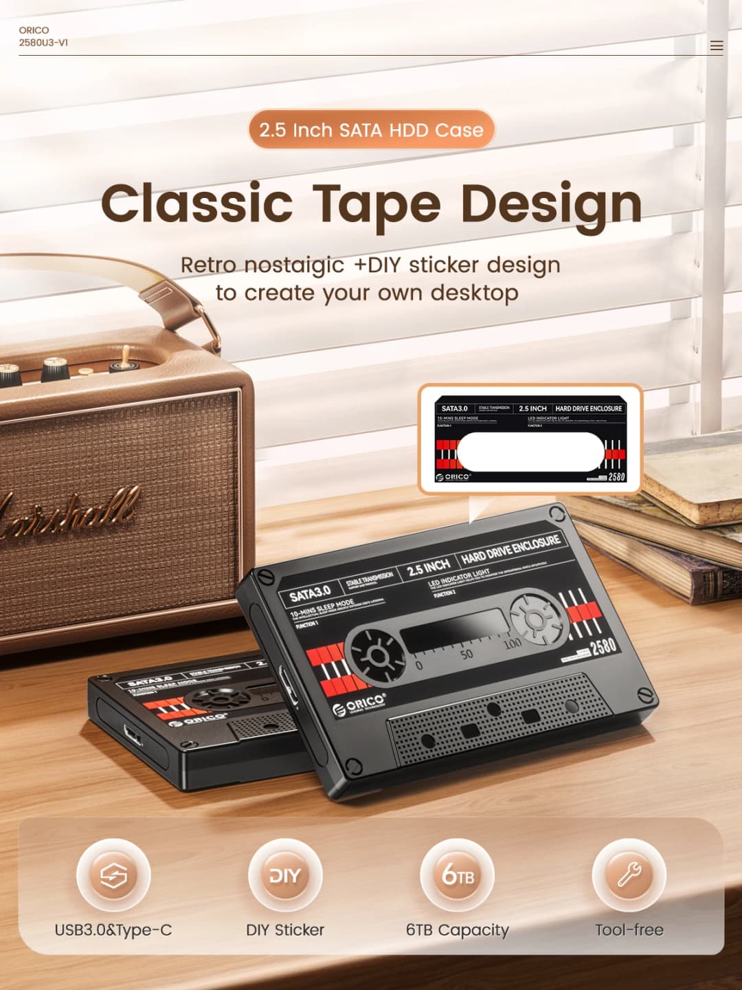 ORICO 2.5'' HDD Enclosure SATA to USB3.0 External Hard Drive Case 5Gbps / 6Gbps Type-C HDD Case With DIY Sticker - 2