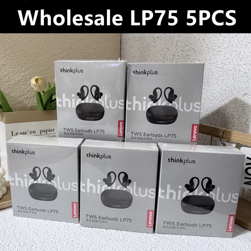 سماعات Lenovo LP75 بلوتوث 5.3 TWS، سماعات رياضية لاسلكية مع ميكروفونات، تحكم بالأزرار، شاشة LED لعرض الطاقة، صوت ستيريو Hifi