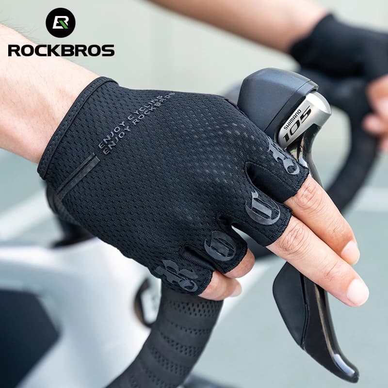 قفازات ركوب الدراجات ROCKBROS بنصف إصبع، مقاومة للصدمات، قابلة للتنفس، مرونة عالية، مناسبة لصيف ركوب الدراجات - 6