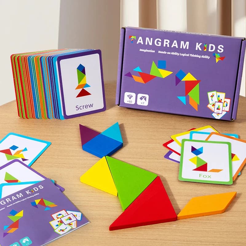 ألغاز بازل ثلاثية الأبعاد من الخشب Tangram، ألعاب لوحية تعليمية Montessori للأطفال، أداة تعليم الأشكال الهندسية لرياض الأطفال - 2