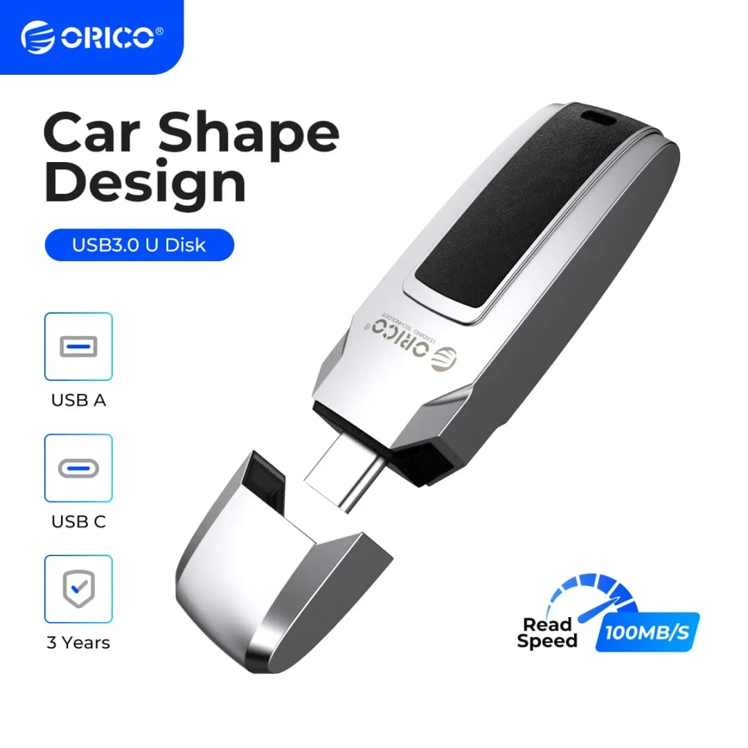 محرك أقراص فلاش USB 3.0 من ORICO بسرعة 100 ميجابايت في الثانية مع غطاء جلدي معدني على شكل سيارة
