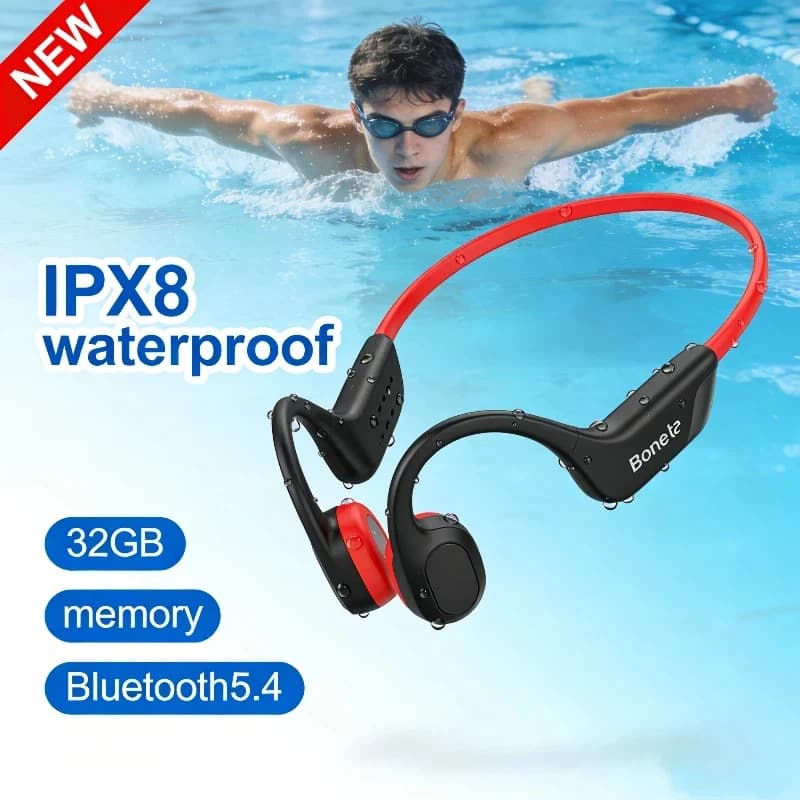 سماعات توصيل عظمي IPX8، بلوتوث 5.4، مقاومة للماء، سماعات رأس رياضية لاسلكية مع ميكروفون للسباحة والجري واللياقة البدنية في الصالة الرياضية 2026