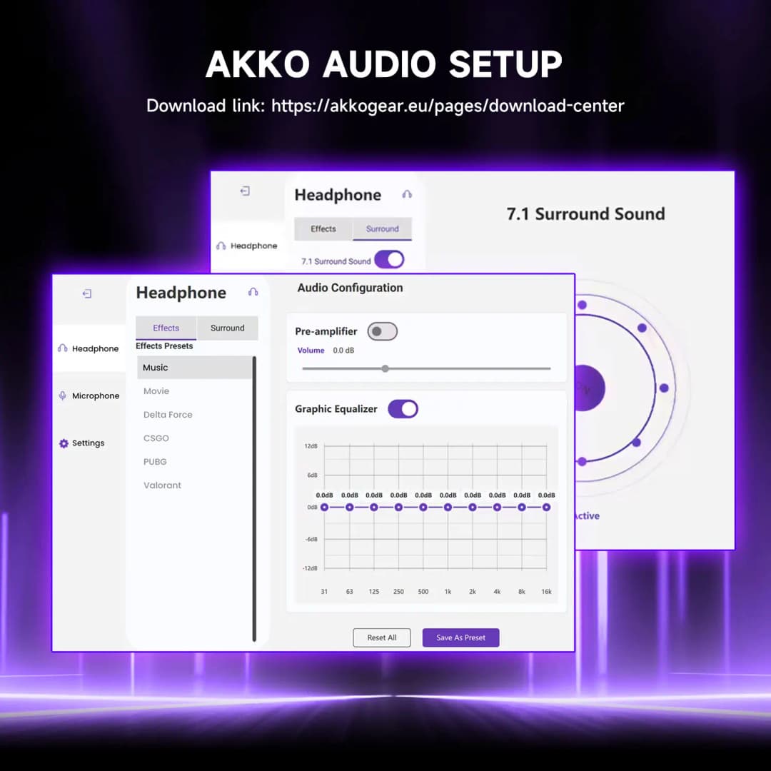 سماعات الألعاب AKKO Verge S9 مع مايك، وضع رباعي، سماعات محيطة 7.1 قناة، صوت محيط محسن، تشغيل FPS، مشغل صوتي 53 ملم - 6