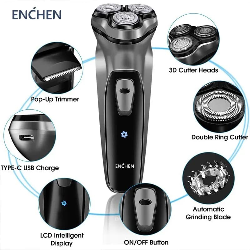 ENCHEN بلاكستون ماكينة حلاقة دوارة كهربائية للرجال بشفرة عائمة ثلاثية الأبعاد قابلة للغسل مع منفذ Type-C وشحن USB - ماكينة حلاقة اللحية - 2