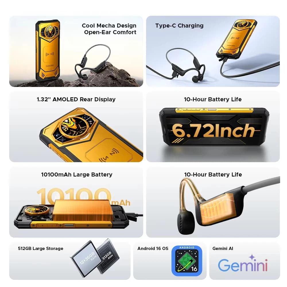 هاتف دوغي S200 X إصدار VIP متين 5G شاشة 6.72 بوصة FHD+ بمعدل تحديث 120 هرتز معالج دايمنسي 7050 سعة 48 جيجابايت + 512 جيجابايت بطارية 10100 مللي أمبير كاميرا 100 ميجابكسل أندرويد 16 - 6
