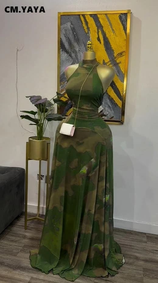 CM.YAYA 2026 Fall Women O-neck Sleeveless Print Mermaid Long Maxi Dress Cocktail Evening Birthday Beach Sexy Night Party Dresses - 5