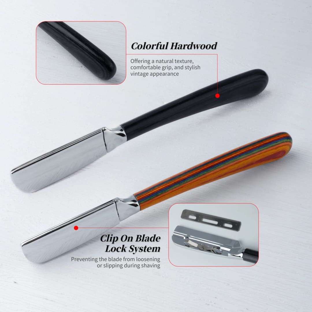 New Professional Baber Beard Straight Edge Shaving Razor Men Hair Removal Tools, Wooden Handle, Anti-Slip Grip for Home Shaving - 3