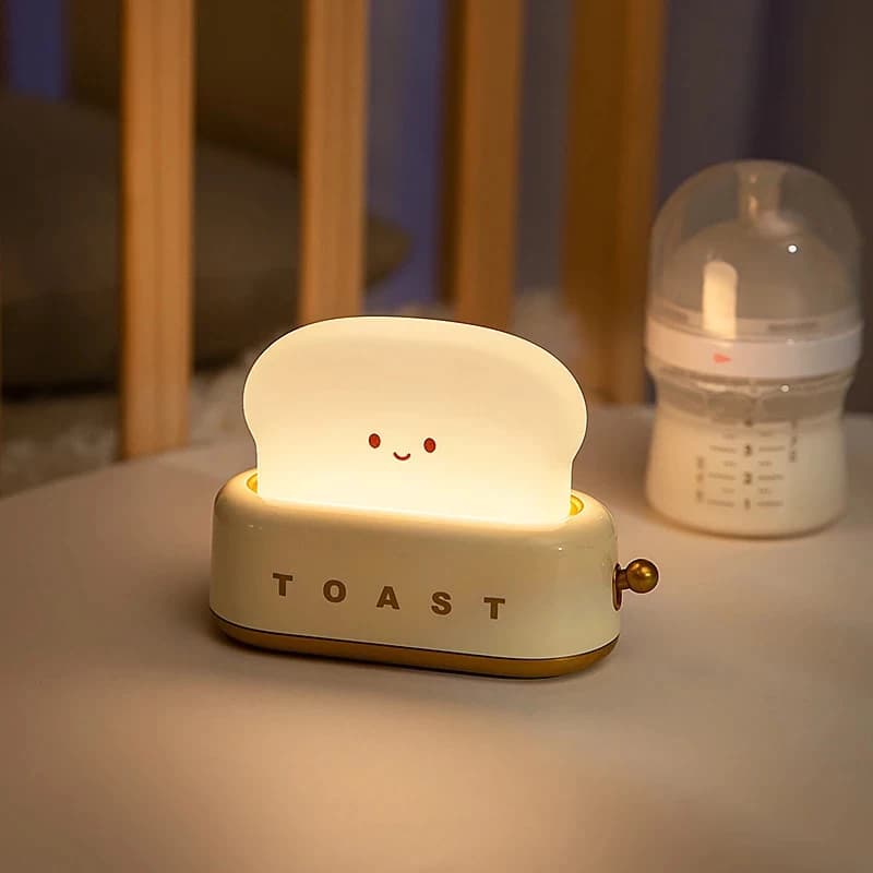 إضاءة طاولة على شكل خبز محمص إضاءة ليلية إبداعية قابلة لإعادة الشحن عبر USB مصباح LED ديكور غرفة نوم طفل هدية عيد ميلاد - 6
